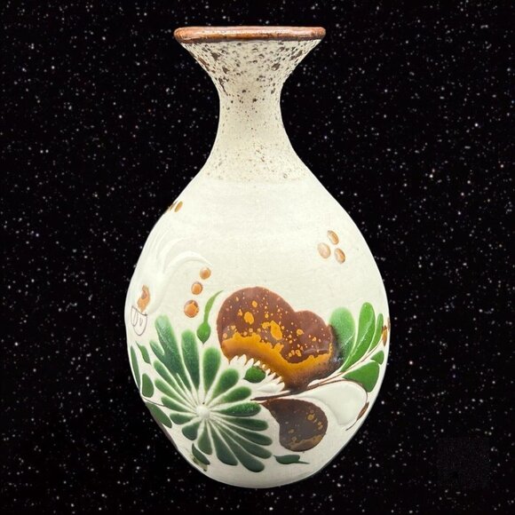 Mexico Folk Art Pottery Vase Signed MDRA Cuckoo Bird Painted 5.5”T 1.75”W - Picture 2 of 11